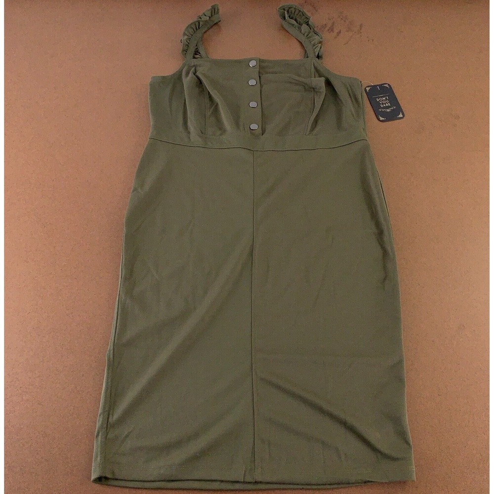 Don't You Dare Juniors 3X Green Stretch Knit Sleeveless Ruffle Sheath Dress NWT